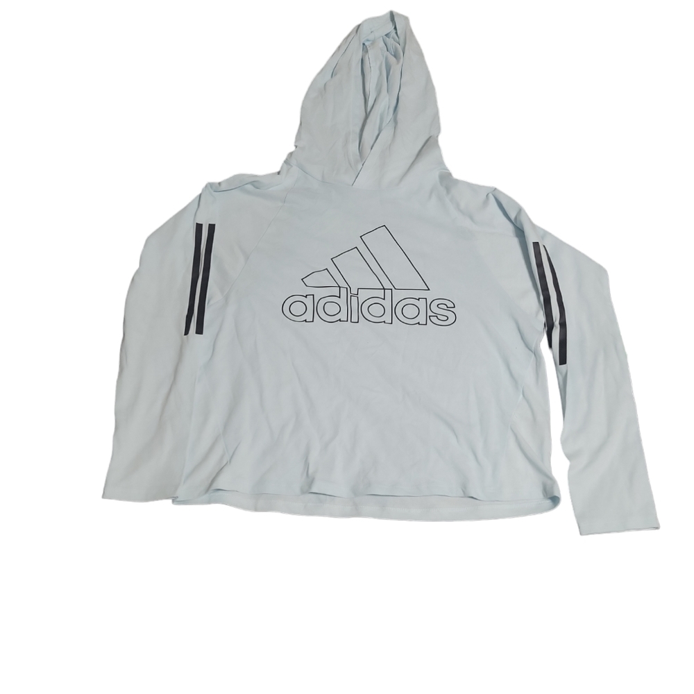 Adidas Youth Large 14 Light Blue Long Sleeve Pullover Hoodie Logo 3-Stripe Girls